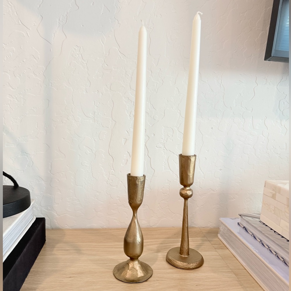 Set Of 2 McGee And Co Antique Brass Taper Candle Holders